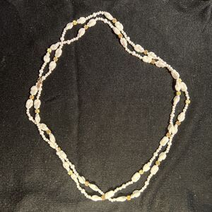 Vintage Miriam Haskell White Milk Glass Beaded 60'' Long Necklace